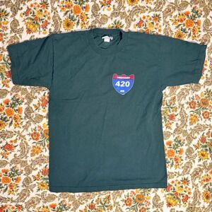 Vintage Totally Hip Clothing THC Highway 420 T-Shirt Mens Green Made in USA 90s